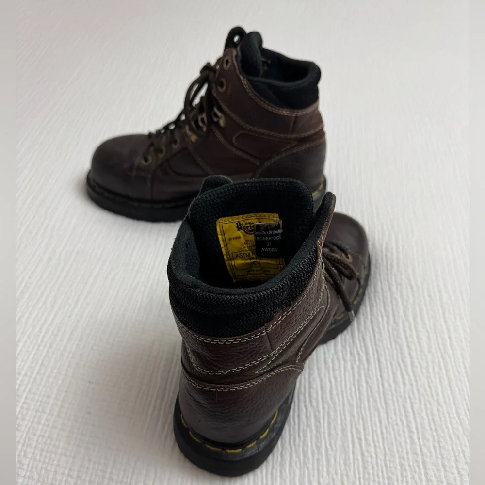 Dr. Martens DMs Industrial Steel Toe Boots 8M 9W Work Safety Brown Leather Rare